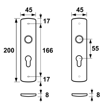 AXA Langschild binnendeur voor cilinderslot 55 mm zwart