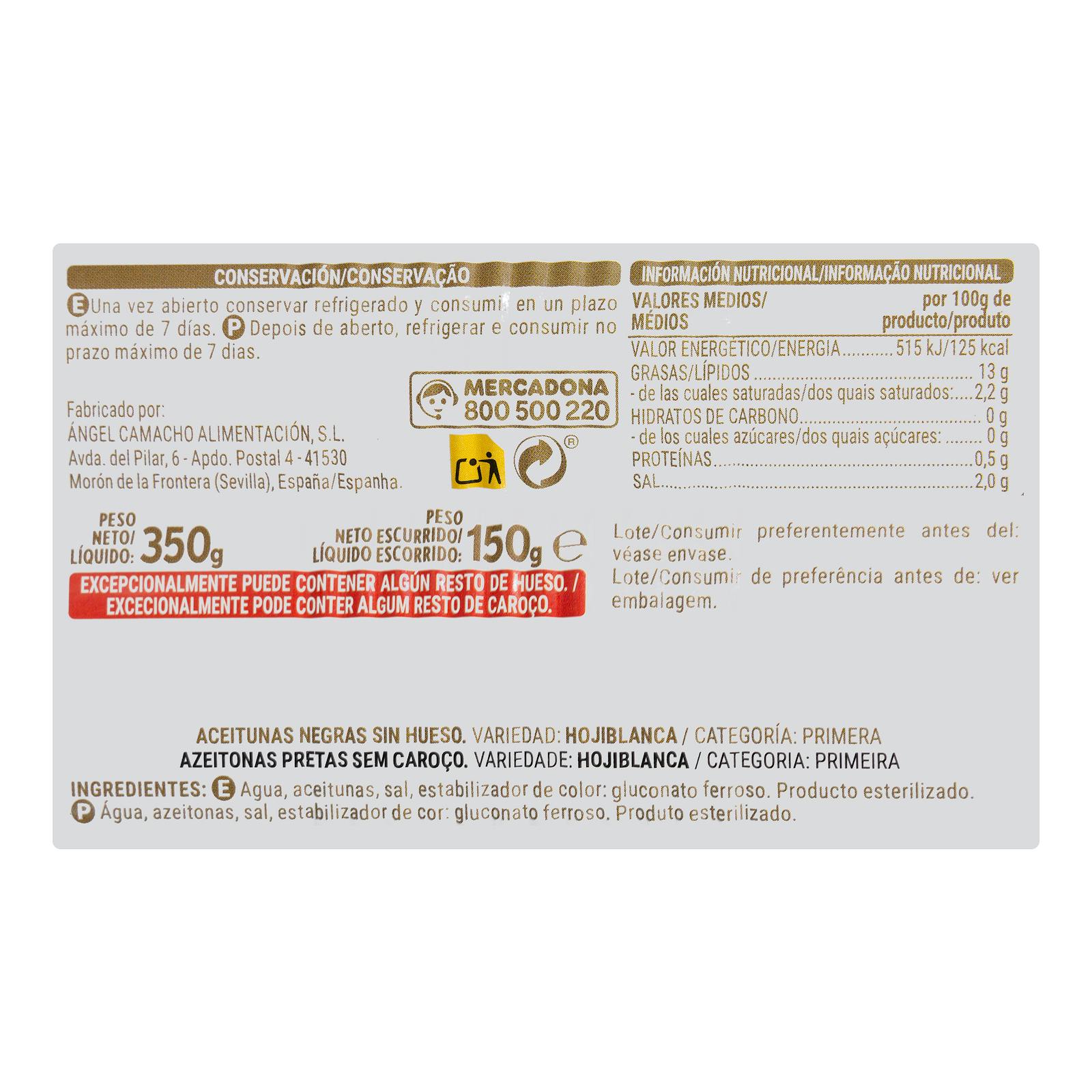 Olives noires dénoyautées Hacendado