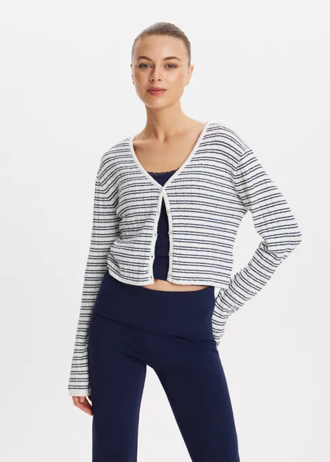 Vest met lijn structuur off-white (WIT.O)