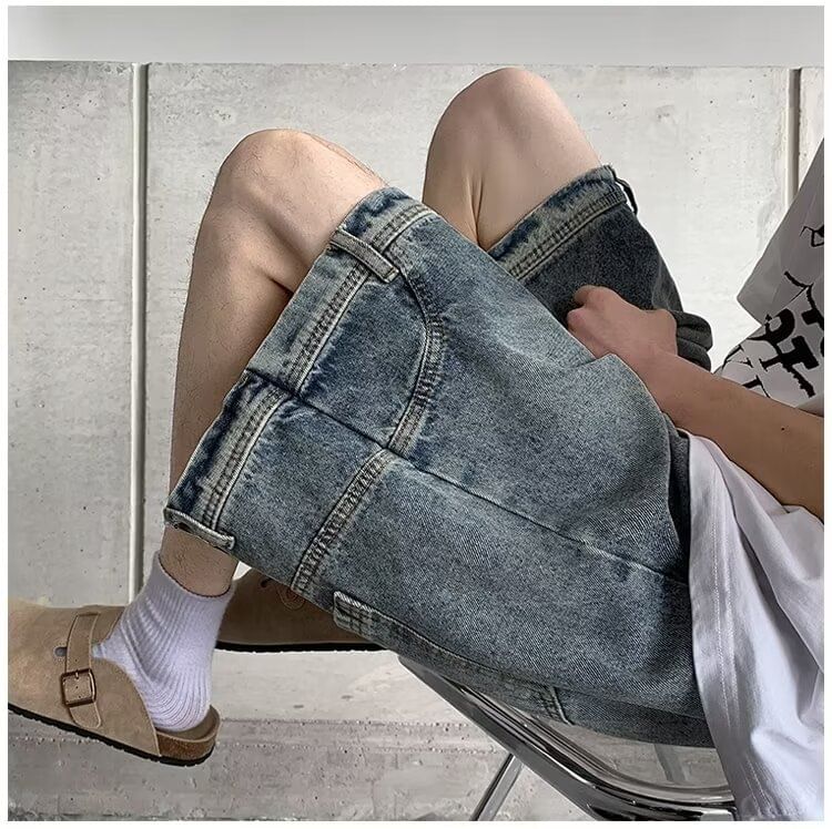 farrahces - Mid Rise Washed Denim Shorts