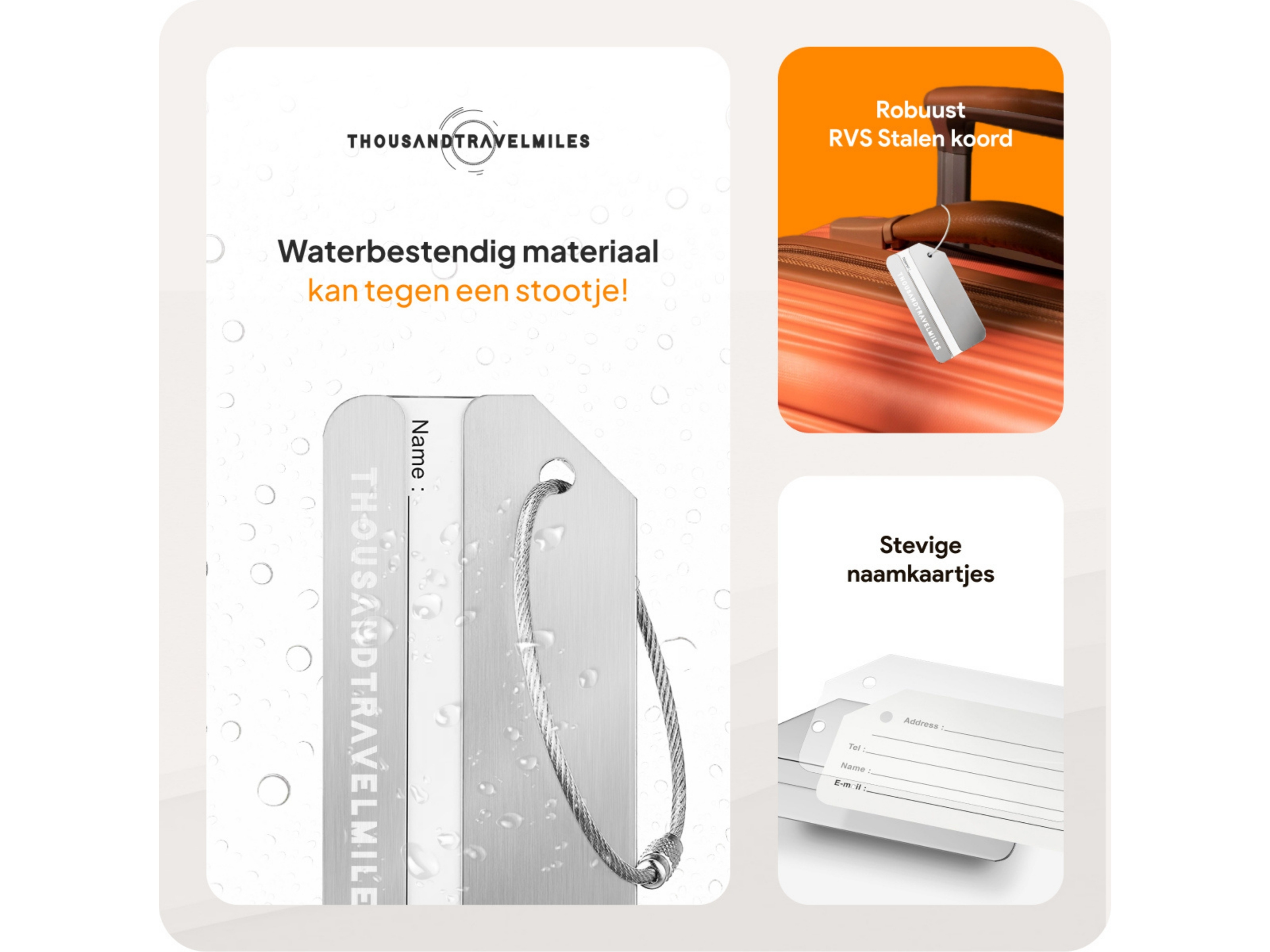 Thousandtravelmiles set van 4 aluminium bagagelabels - Silver
