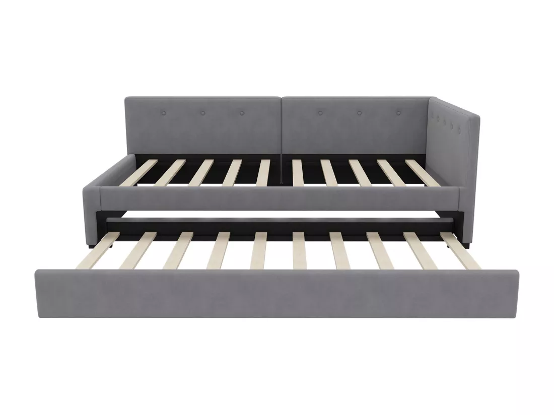 Lit banquette rembourré en velours 90x200cm + un lit gigogne 90x190cm - Gris