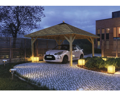 Enkele carport Karibu Kerben 1 431x431 cm drukgeïmpregneerd