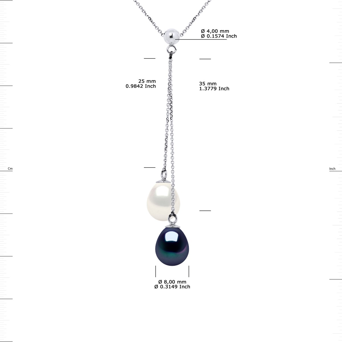 Collier TOI ET MOI Perles d'Eau Douce 8-9 mm Blanches et Noires Or Blanc