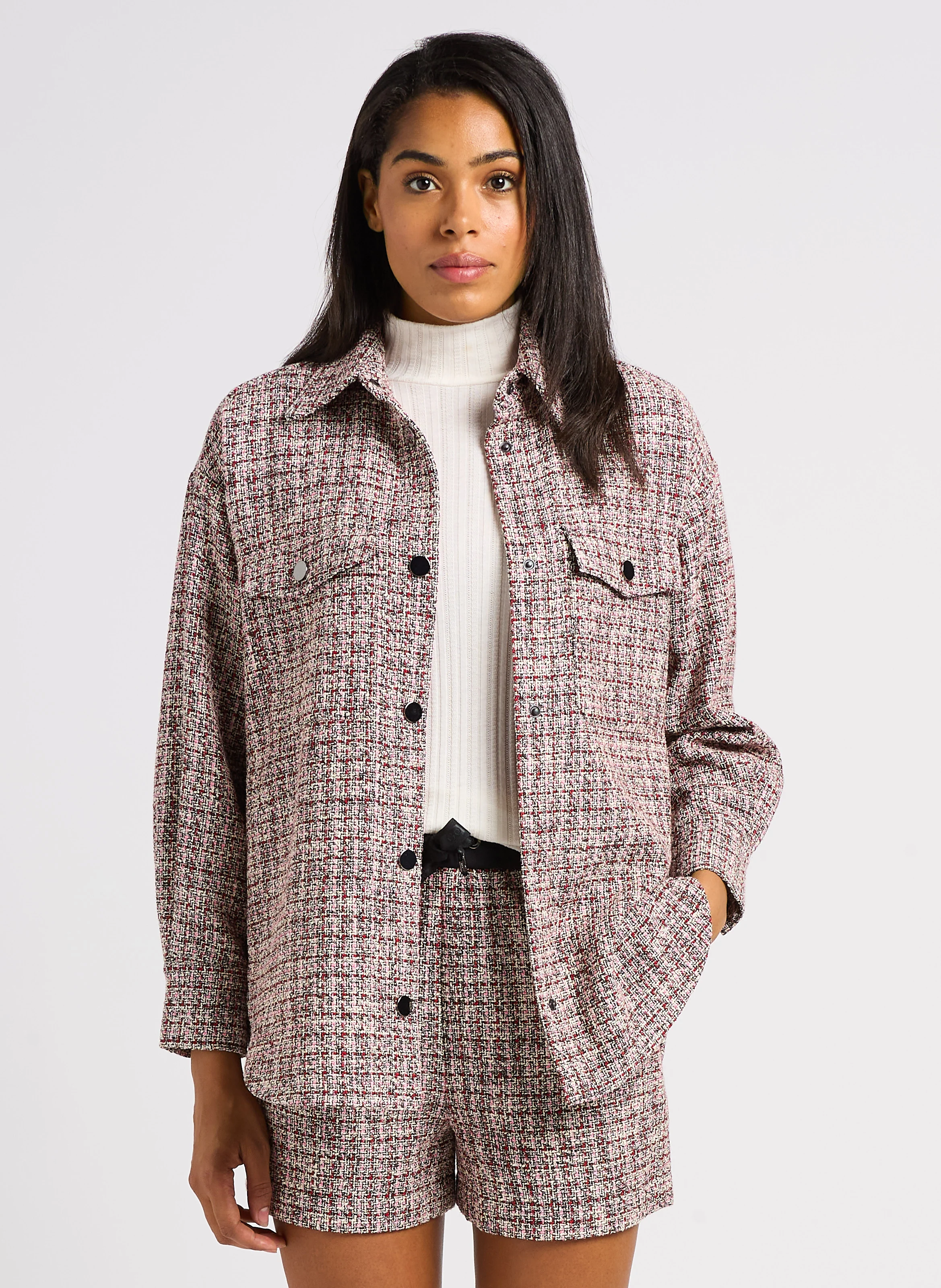 Veste col classique en tweed | Rouge