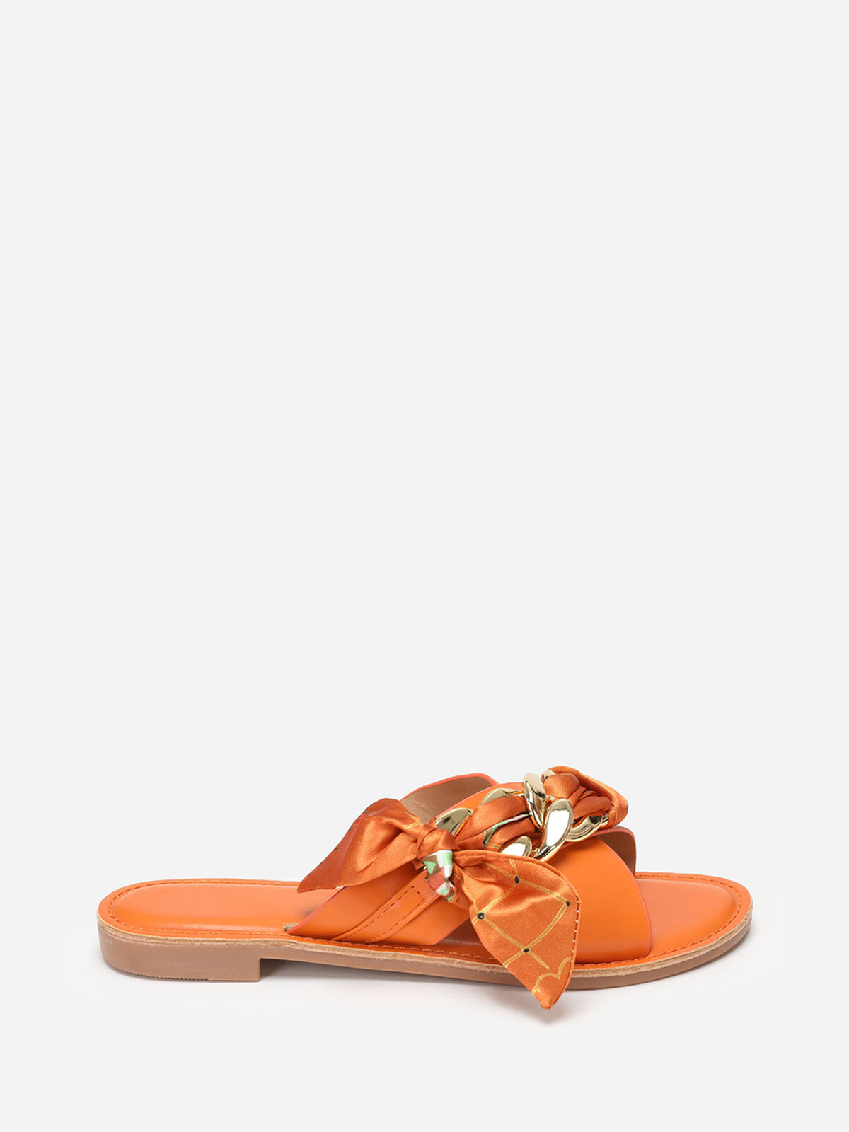 Mules à brides avec foulard et maillons- orange
