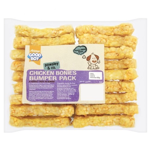 Petiscos para cães em formato de osso com sabor de frango