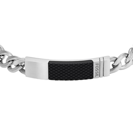 Fossil Textured Plaid Chain Armbånd, Stål/Sort, 20,5 cm
