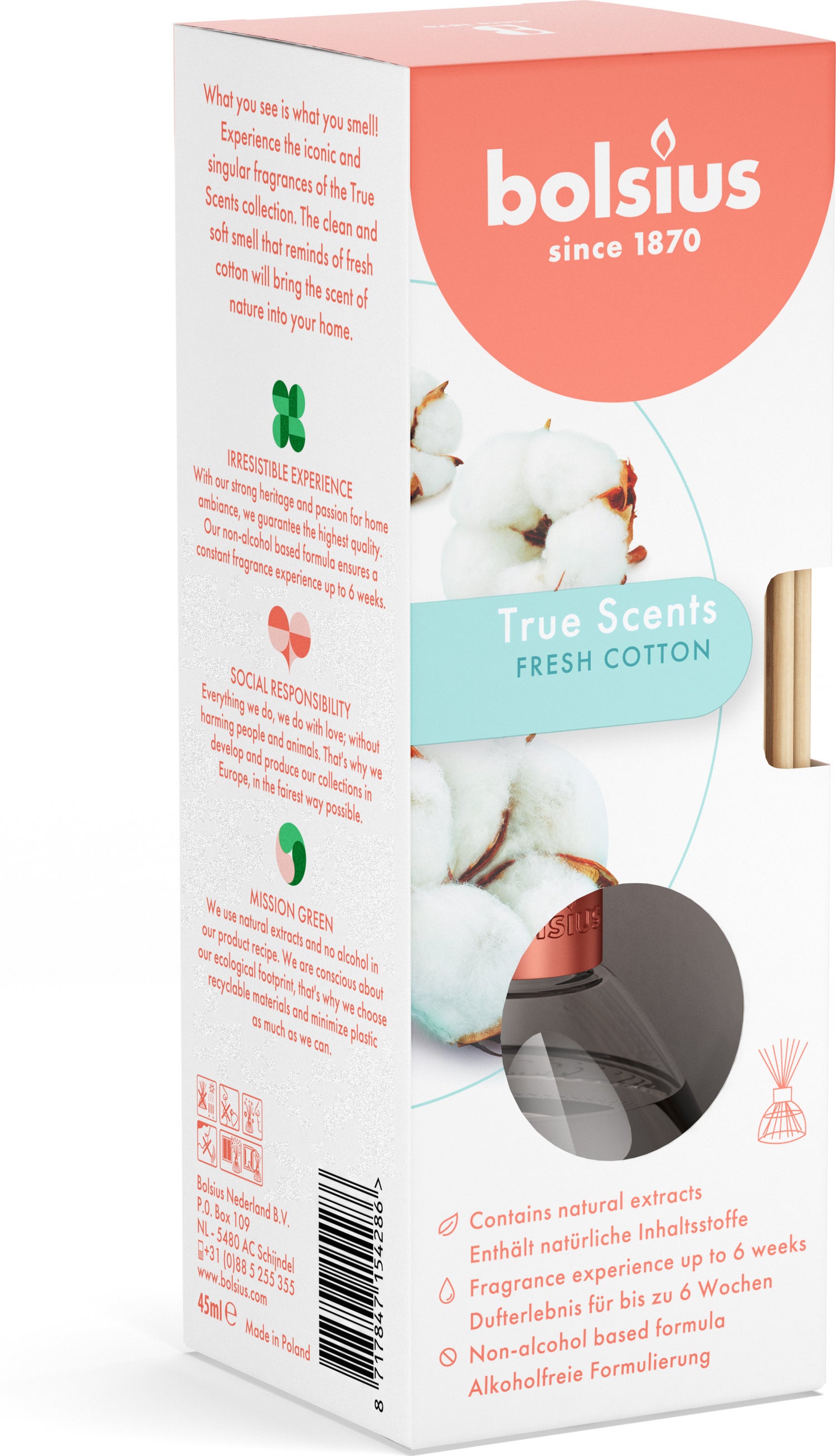 Bolsius geurstokjes True Scents Fresh Cotton 45 ml