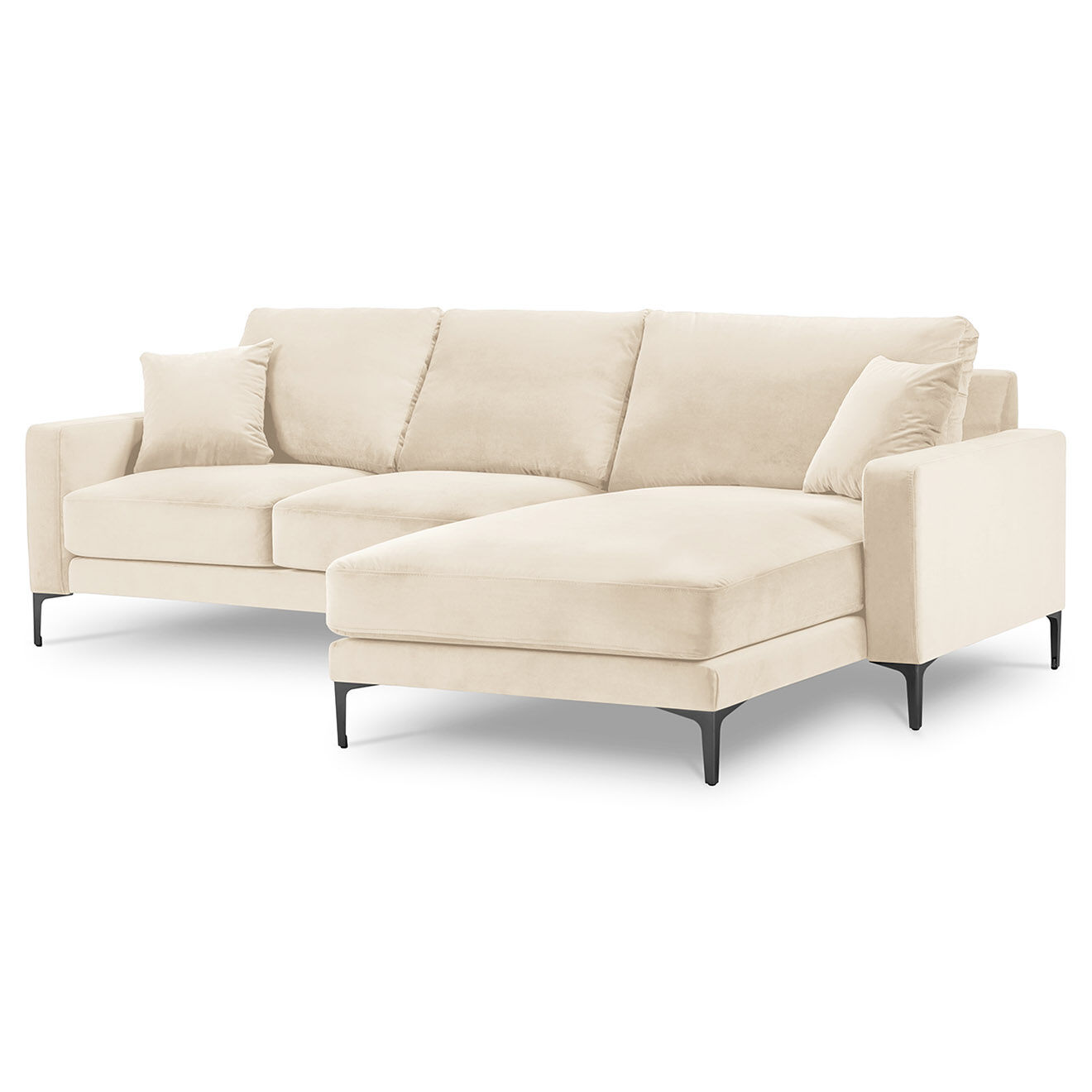Mazzini Sofas Canapé d'angle Droit Velours Venus 4 Places beige clair - 248x160x90 cm