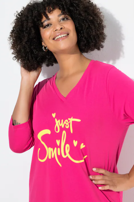 T-Shirt, bequeme Passform, Schriftzug, hibiskuspink