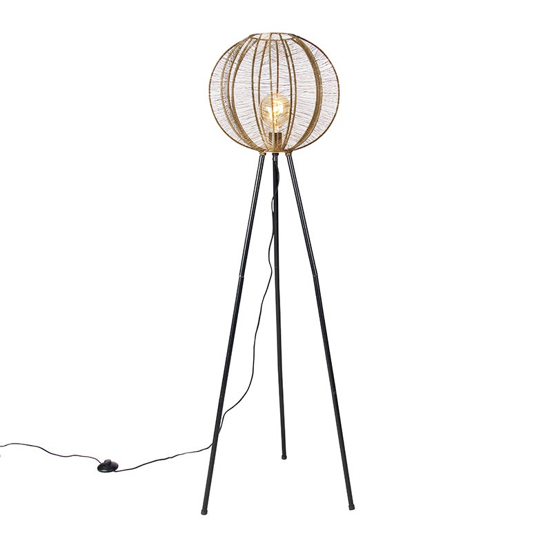 QAZQA - Industrieel | Vintage | Industrieel | Vintage | Staande lamp met driepoot, brons met zwart - Dong | Woonkamer | Slaapkamer - Rond staal - LED-compatibel E27