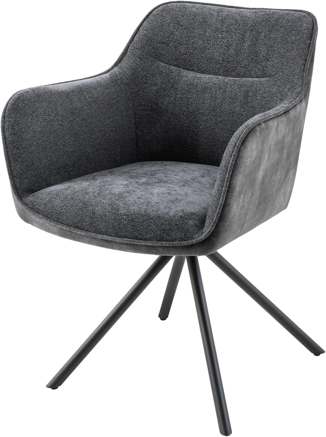 Riess Ambiente Drehbarer Stuhl Verona dunkelgrau Samt Strukturstoff mit Armlehne Metallbeine schwarz Esszimmerstuhl Küchenstuhl