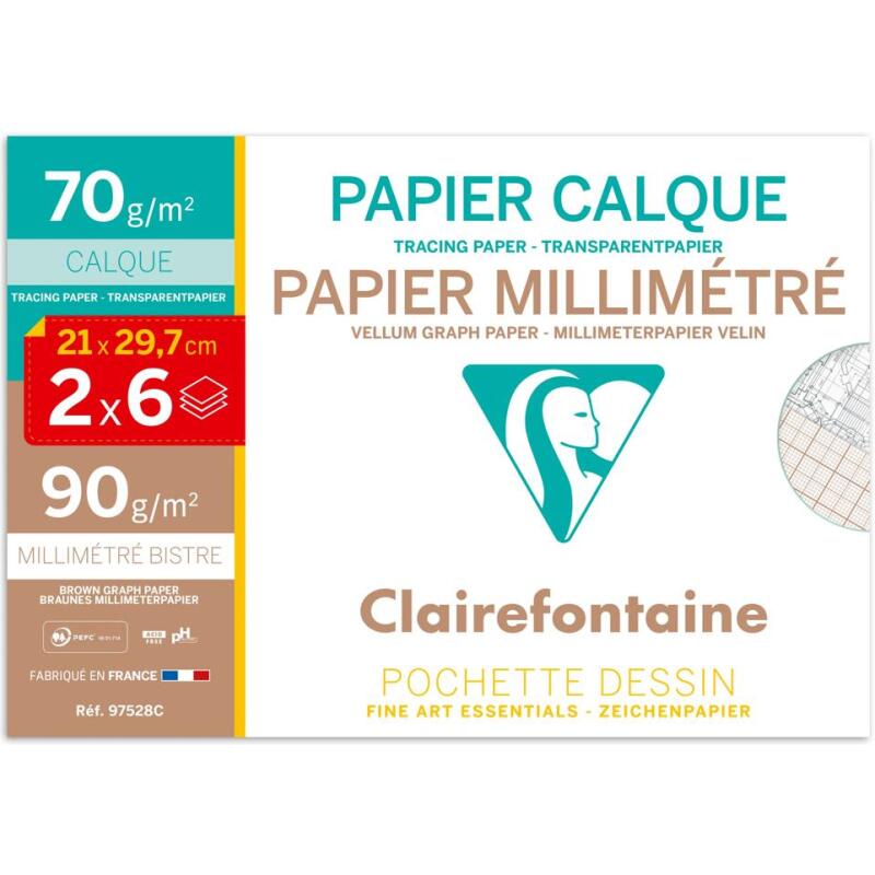 Vélin Millimétré pochette calque et millimétré 2x6F A4 70g