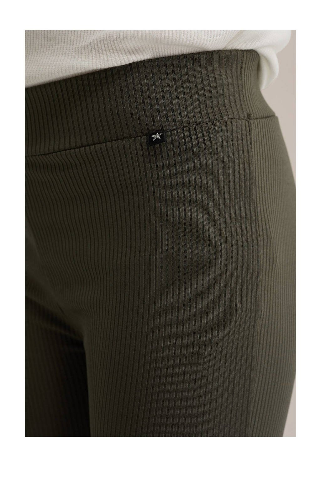 WE Fashion flared broek van polyester donkergroen