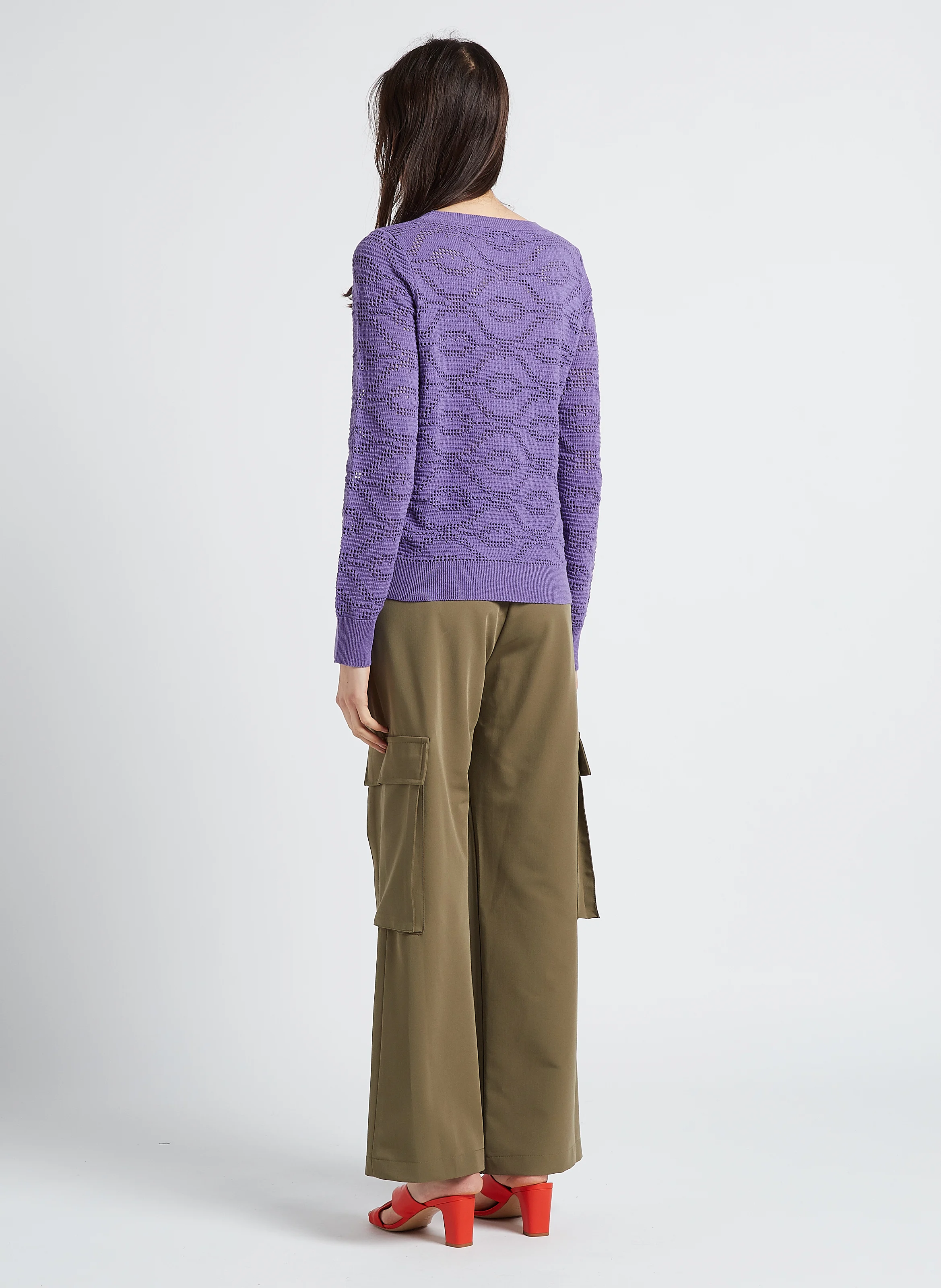 PERPLEXE - Pull col rond ajouré en coton mélangé | Violet