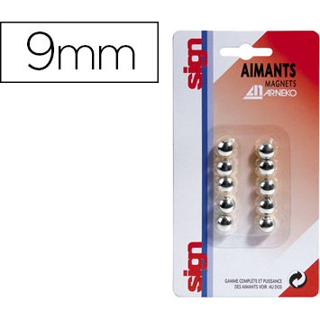 Aimant sign rond métallisé diamètre 9mm coloris argent pack 10 unités