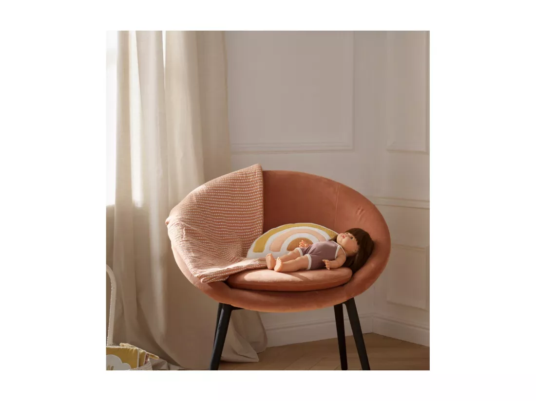 Coussin arc en ciel 35x20cm en coton blanc