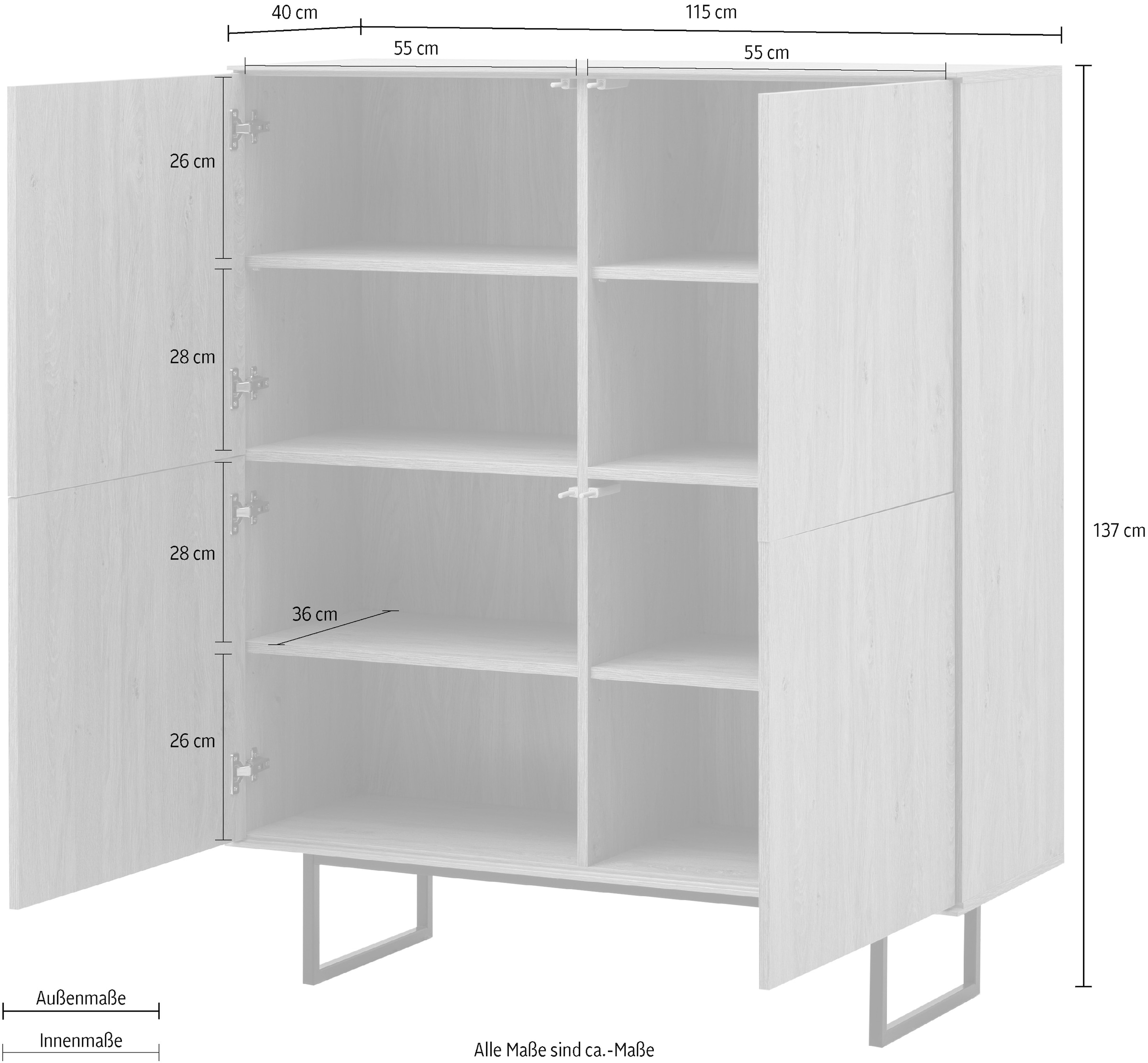 Home affaire Highboard »Lund, moderner Schrank, Kommode mit Kufengestell« ausreichend Stauraum, vielseitig einsetzbar, 115 cm breit