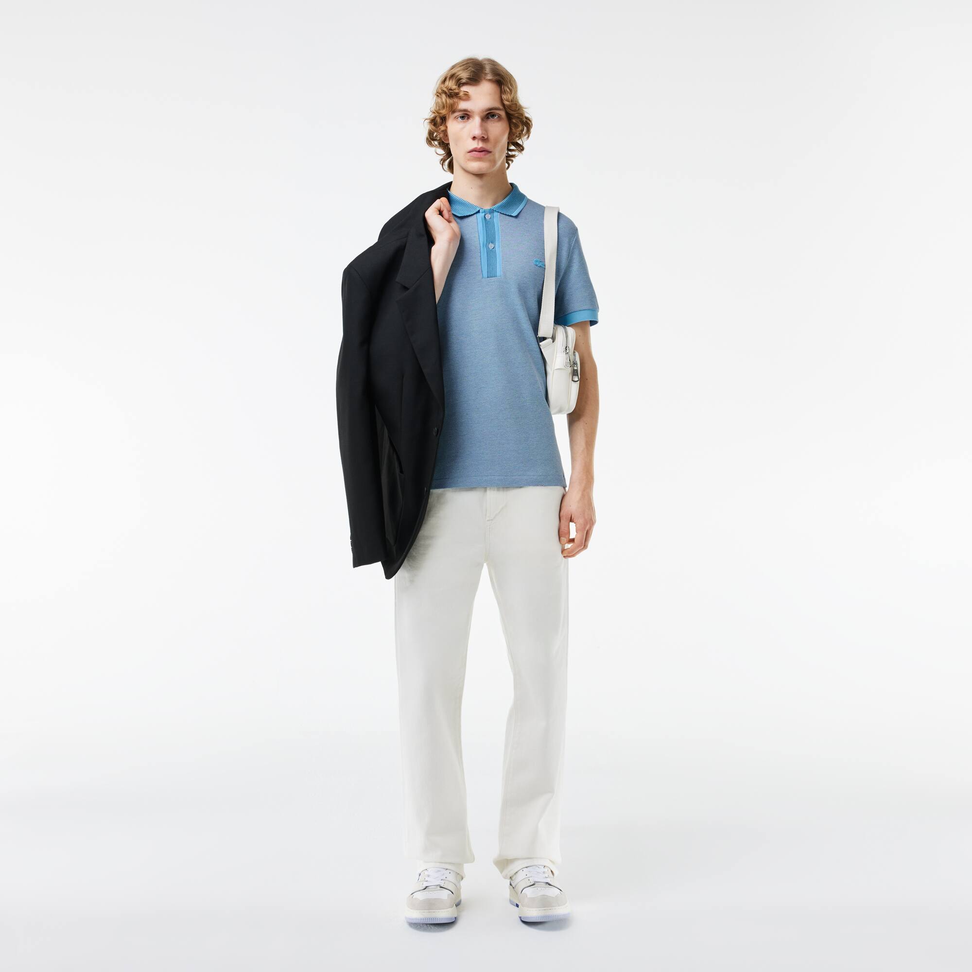 Poloshirt aus strukturiertem Piqué mit Kontrast-Caviar Kurze Ärmel - Blau - Lacoste - Herren