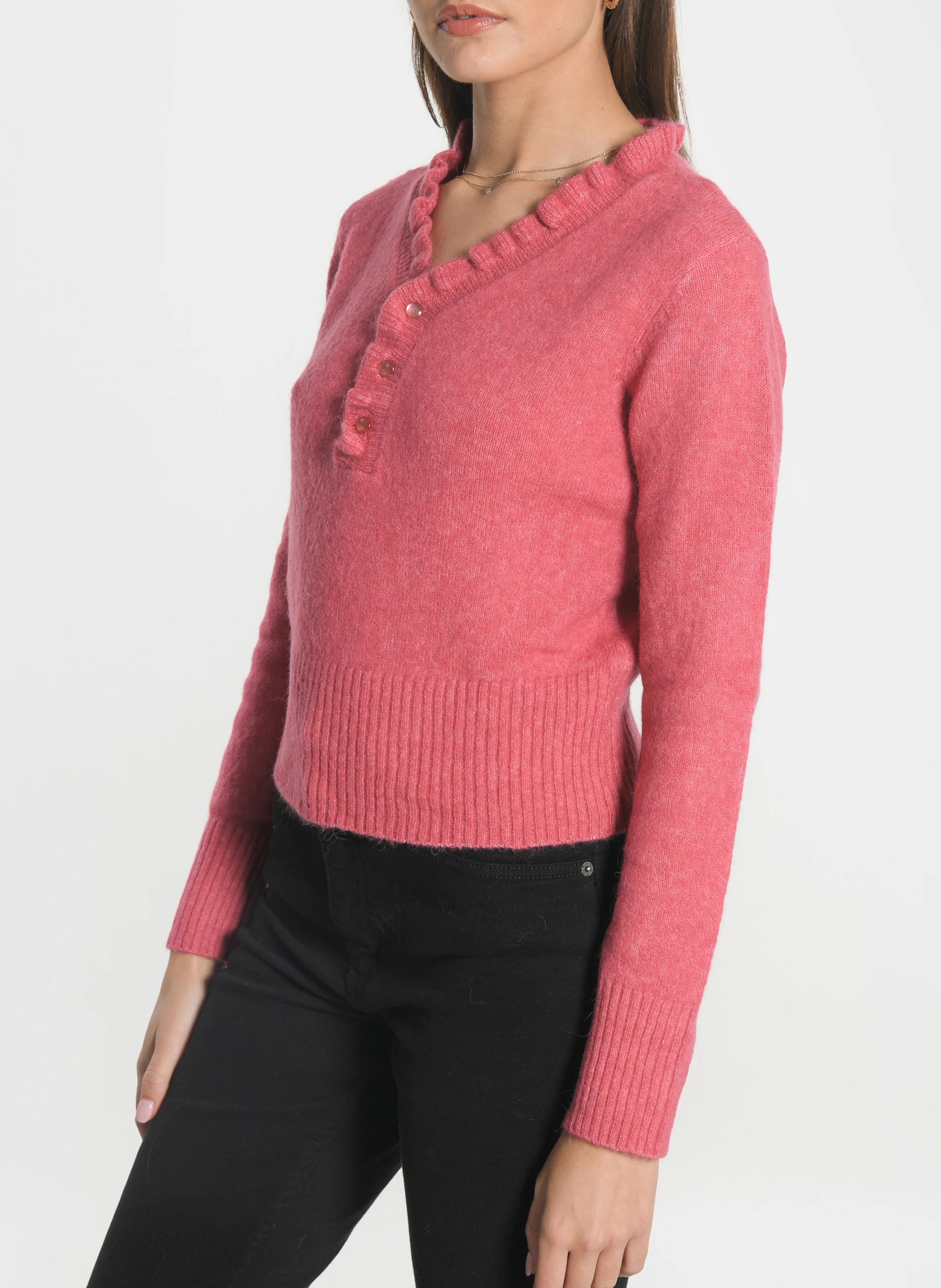 SANDRINE - Pull droit col V | Rouge