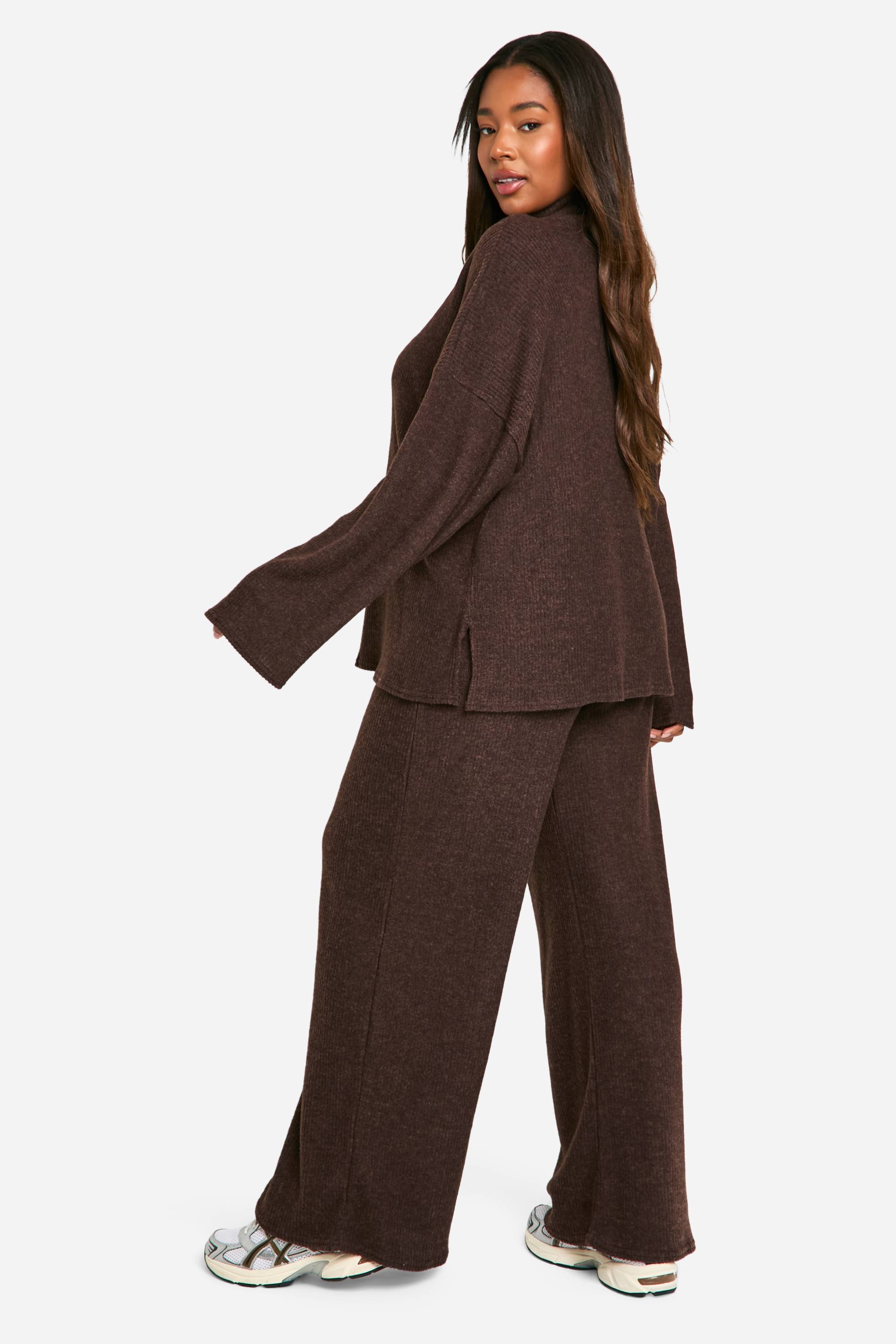 boohoo Plus Pull Décontracté en Côtelé Doux & Pantalon à Jambes Larges