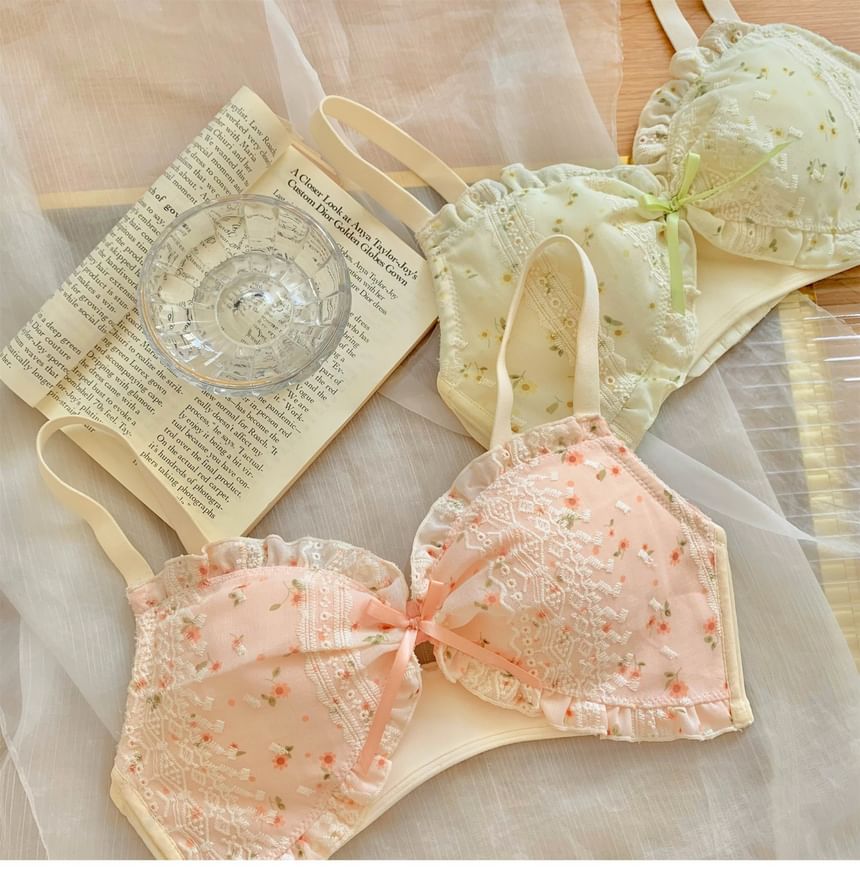 Nabla - Beha/slip/set met bloemenprint en ruches en smokwerk