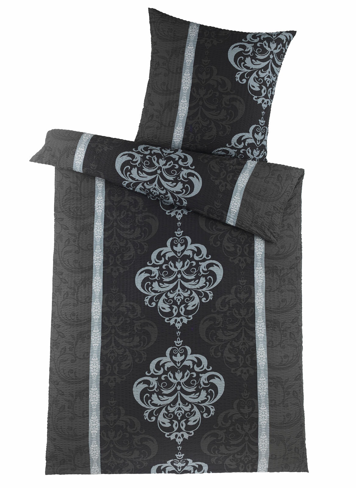 Mikrofaser Seersucker-Bettwäsche HIGH CLASS CARLO 135 x 200 cm schwarz