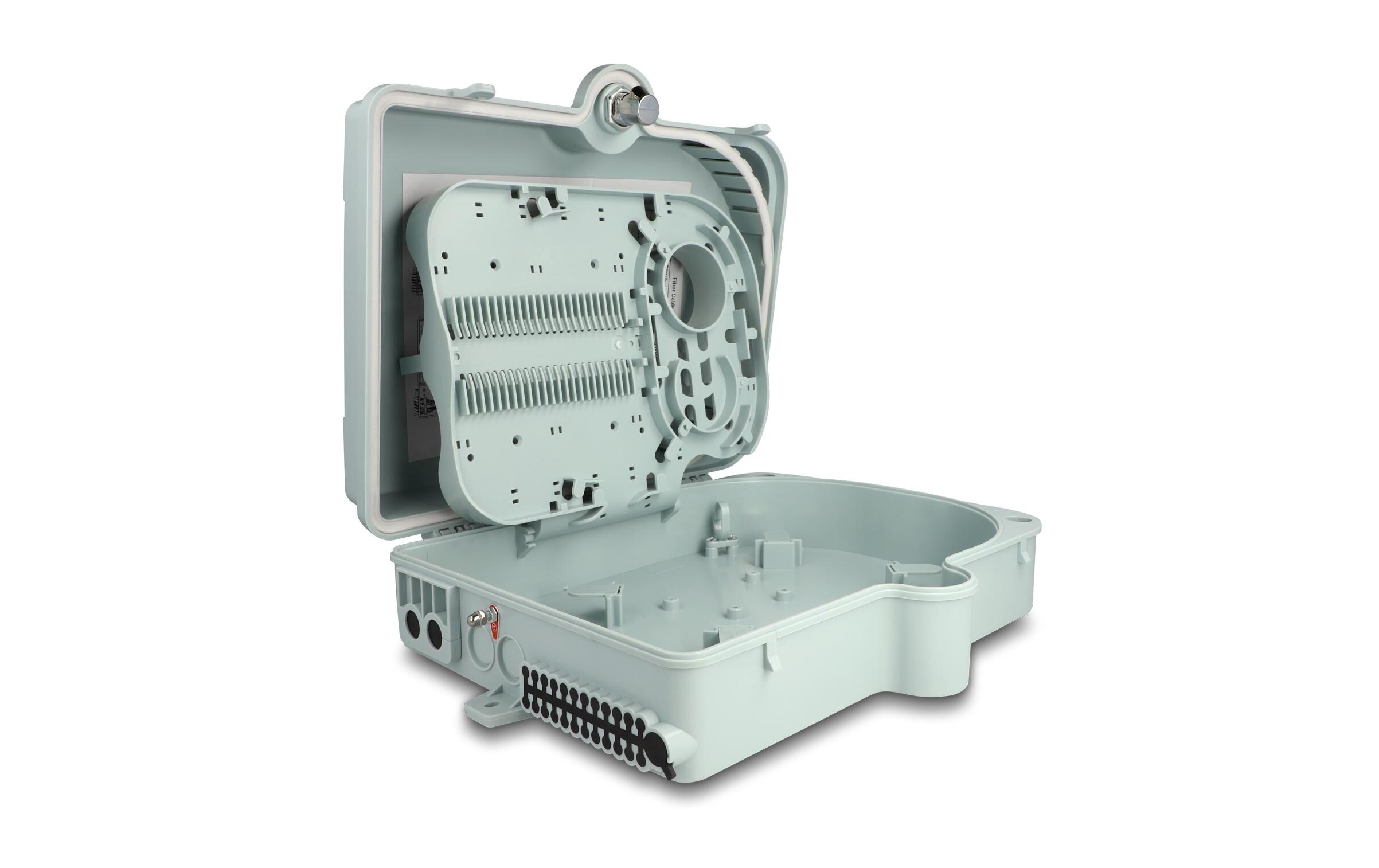 LWL Verteilerbox IP65, 24 Port, GrauDelock LWL Verteilerbox für Innen- und Aussenbereich IP65 wasserfest abschliessbar 24 Port grau