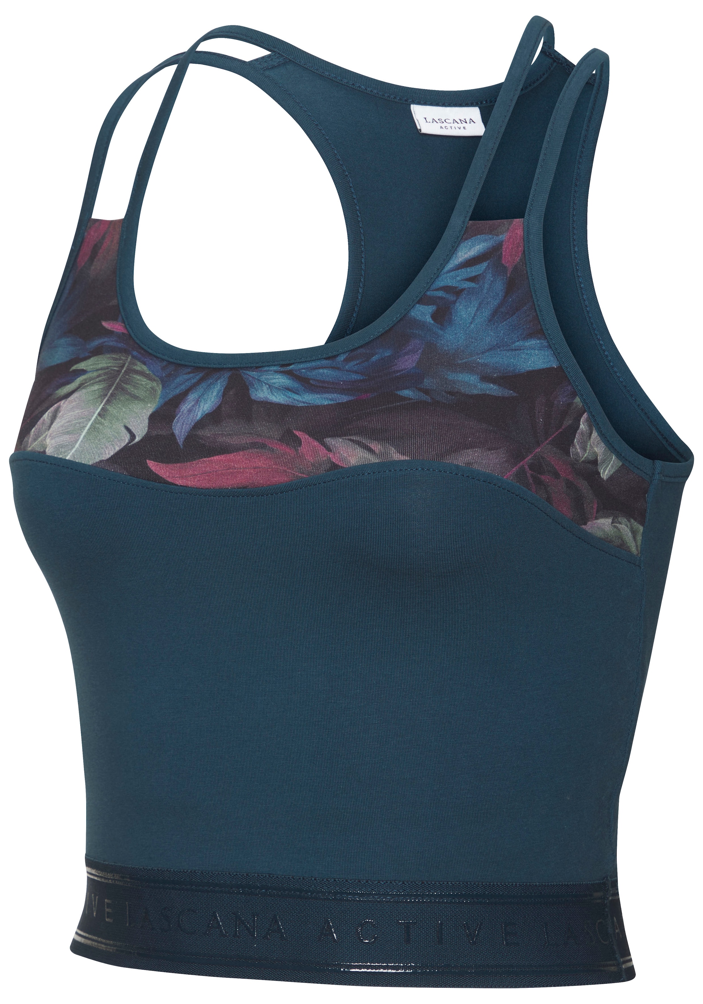 LASCANA ACTIVE Crop-Top , Sporttop mit floralem Einsatz und Racerback