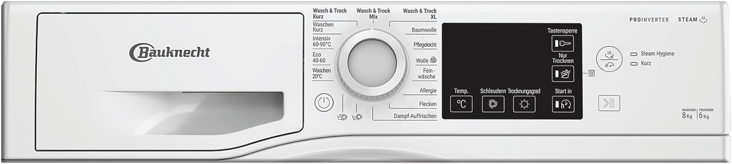 Bauknecht WD Eco Shield 8614 D Waschtrockner, 8 kg Waschen, 6 kg Trocknen, Flecken 40°, Steam Hygiene mit Antivirus, Steam Refresh, Anti-Allergie-Programm, Dynamic Inverter-Motor, Weiß