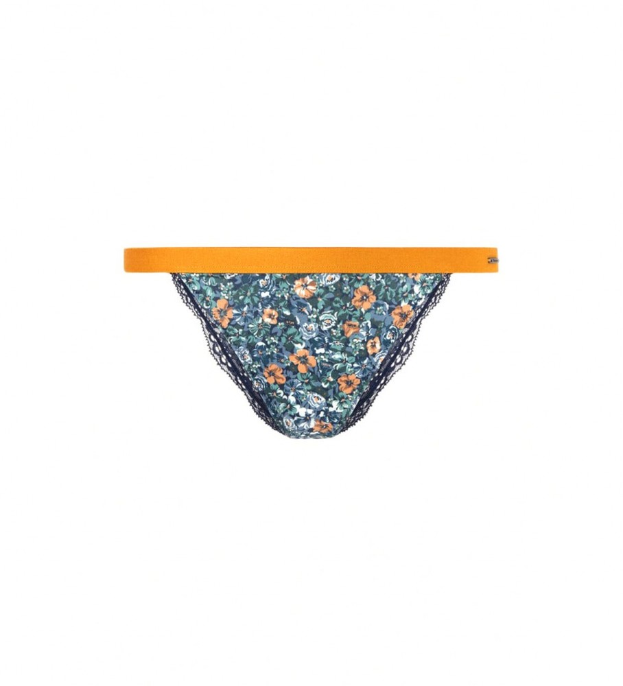 Calcinha fio dental Pepe Jeans com estampa floral azul-marinho