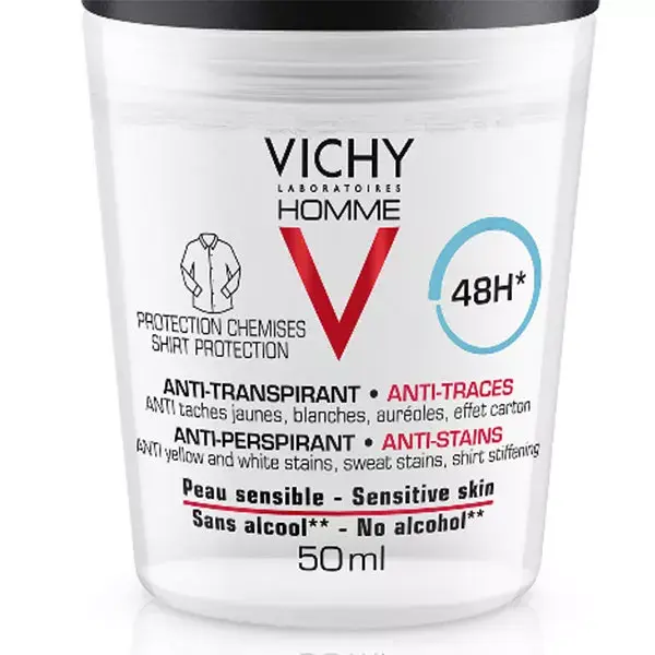 Desodorante antitranspirante e antimanchas Vichy Men's Roll-On 48h 50ml