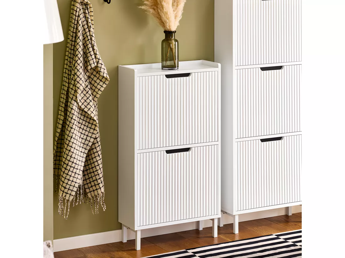 SoBuy FSR177-W Meuble à Chaussures Armoire à Chaussures Meuble Rangement Chaussures 2 Portes abattantes, Meuble d'Entrée Coffre Rangement pour Chaussures, Blanc
