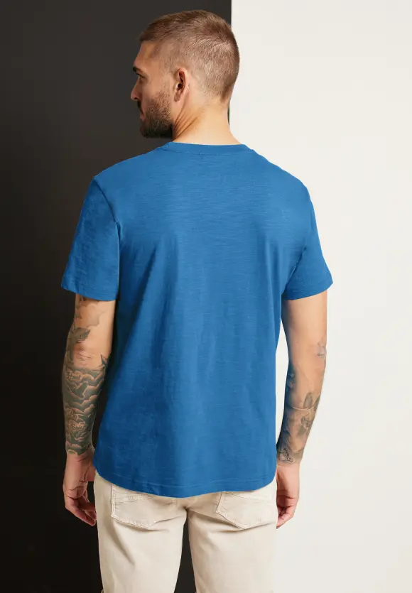 Slub T-Shirt mit Frontprint - sonic blue