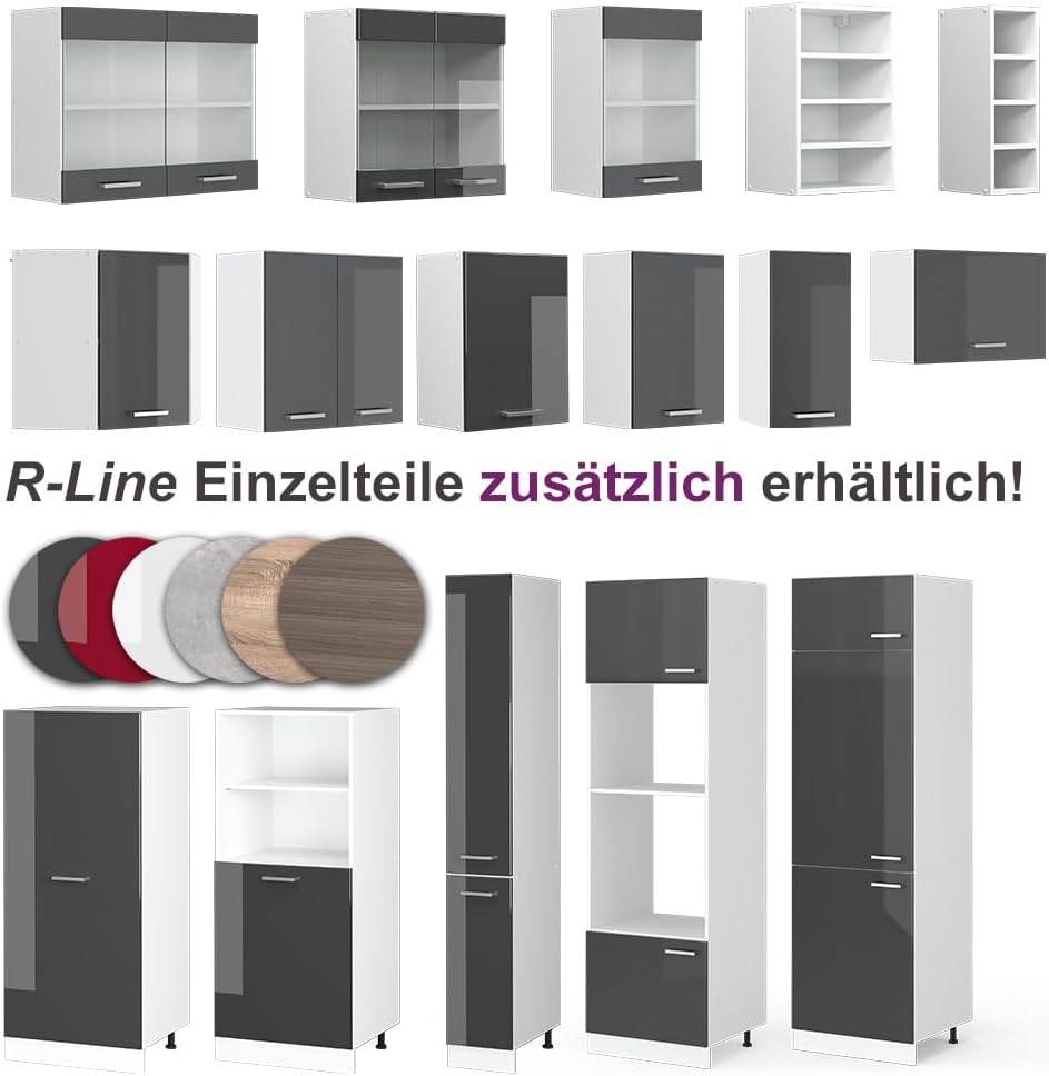 Vicco Eckküche Rick, Küchenzeile in L-Form, Weiß/Anthrazit Hochglanz, 267 x 167 cm, AP Marmor