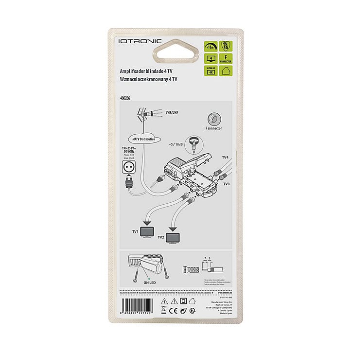 Amplificateur TV 18dB 4 TV 4G/5G, connexion F, gain réglable