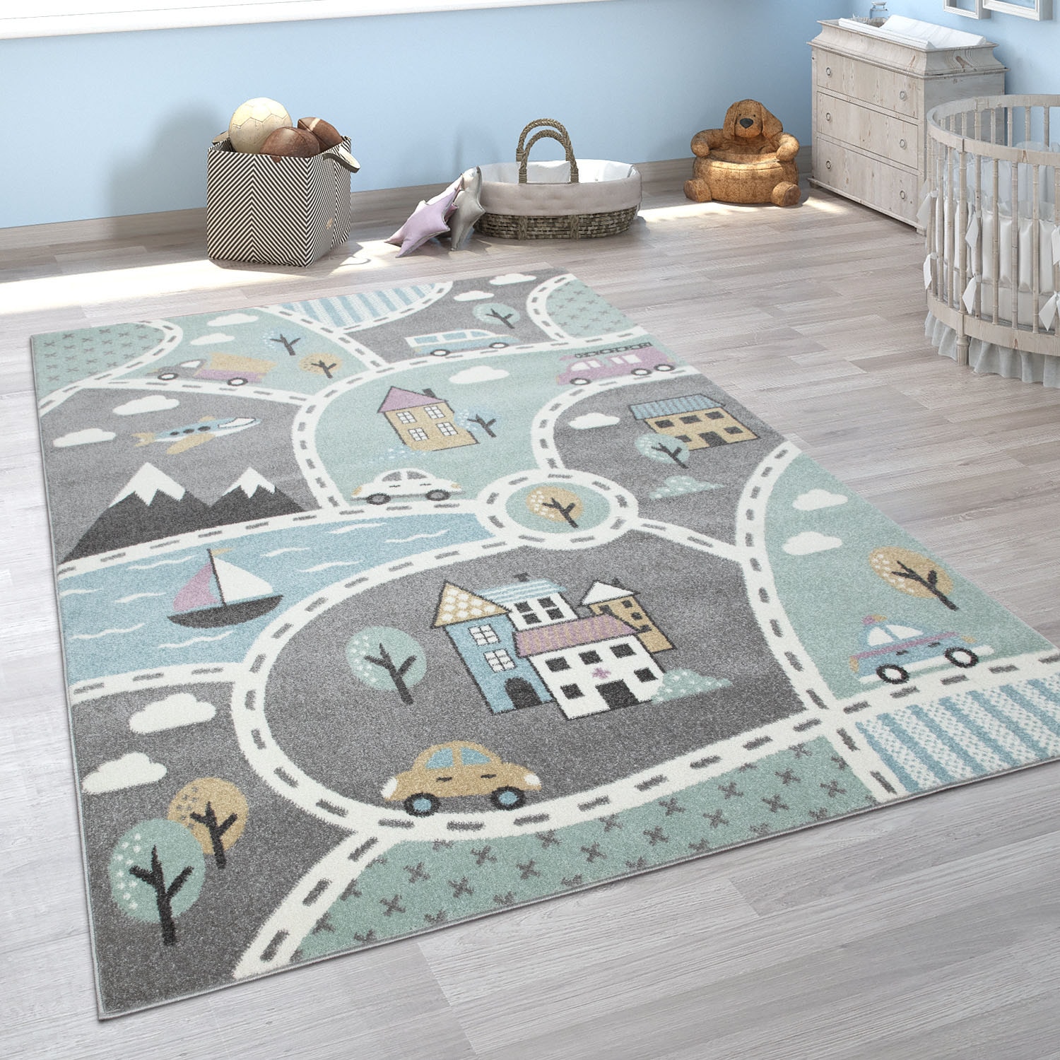 Paco Home Kinderteppich »Capri 318« rechteckig 9 mm Höhe Strassen-Spiel-Teppich, Kinderzimmer