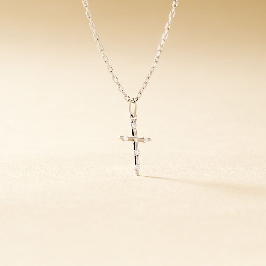 Pendentif Canice Croix Or Blanc Oxyde De Zirconium