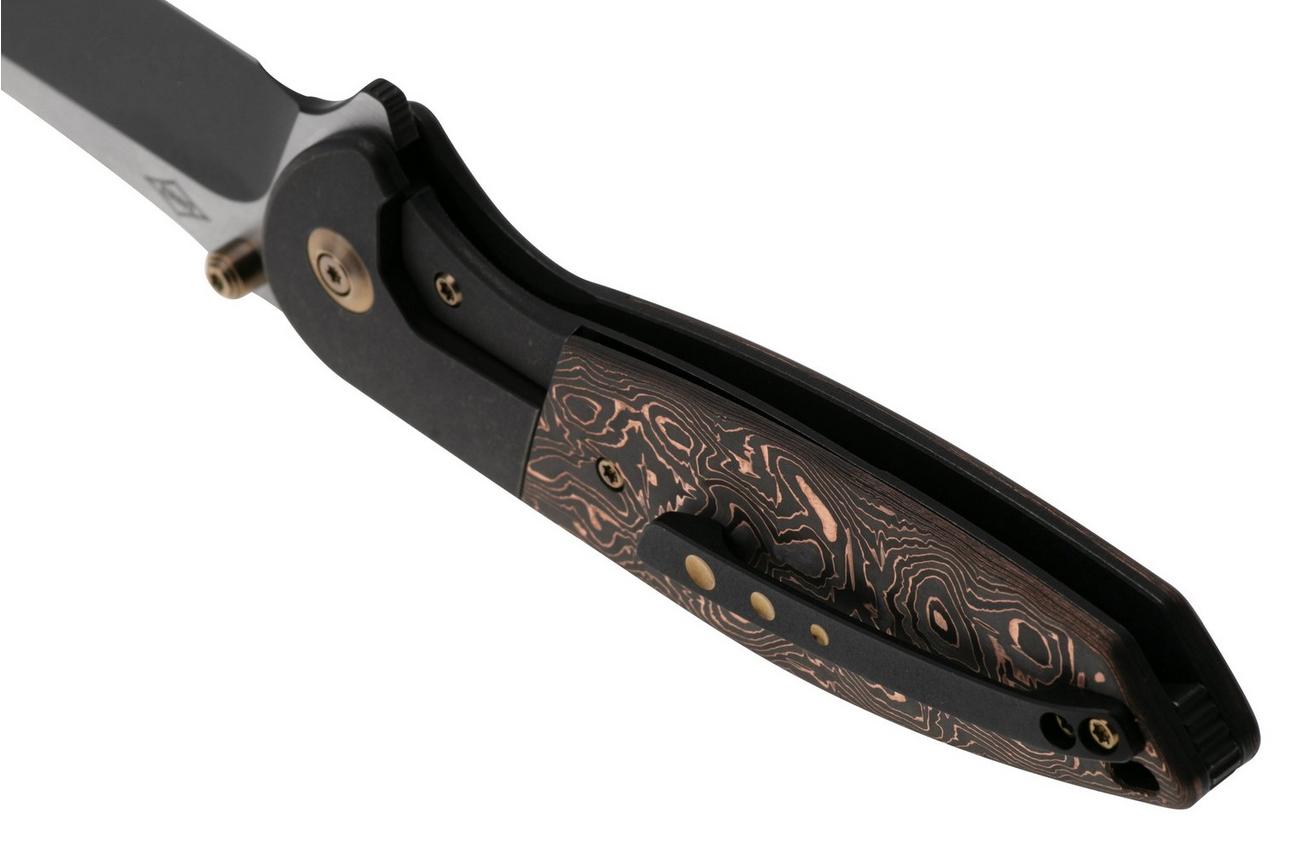 WE Knife Nitro OG WE23035-2 Blackwashed, Satin Flat CPM 20CV, Black Titanium, Copper Foil Carbon Fiber Inlay, zakmes