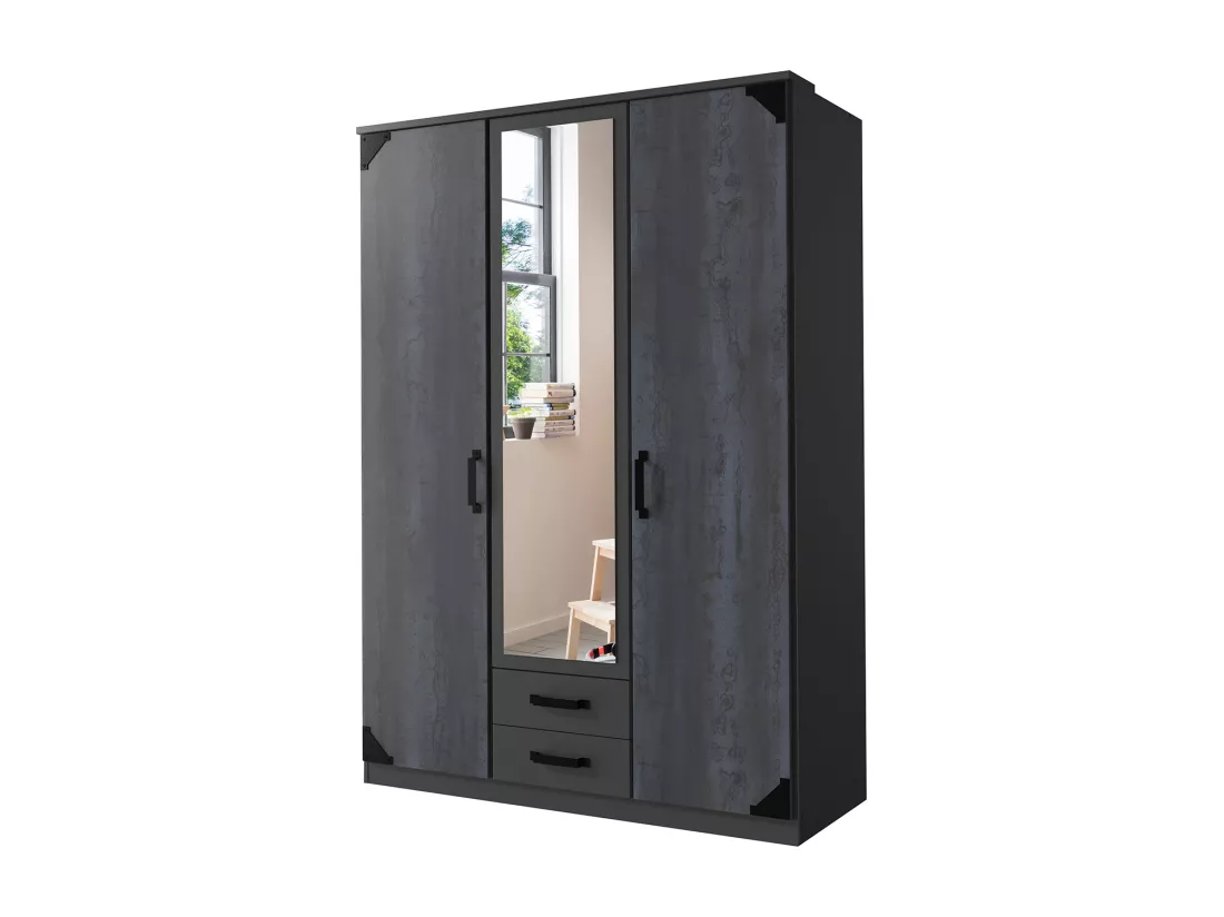 Armoire placard meuble de rangement 2 portes coloris graphite - L. 135 x H. 199 x P. 58 cm