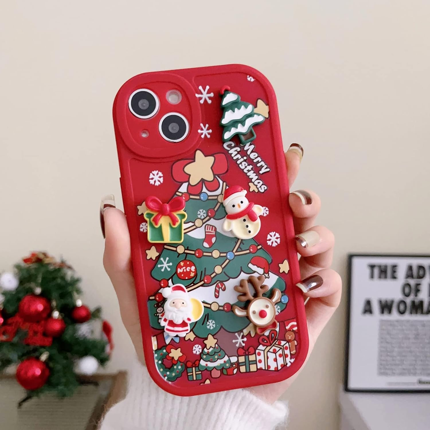 iPhone 14 Pro Max Gummi Case Hülle mit Kameraschutz Weihnachts Muster - Rot