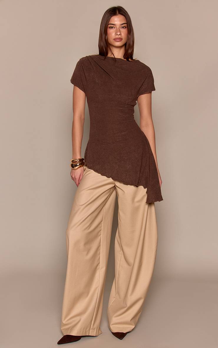 Chocolat Haut Long Asymétrique En Jersey Épais Brossé