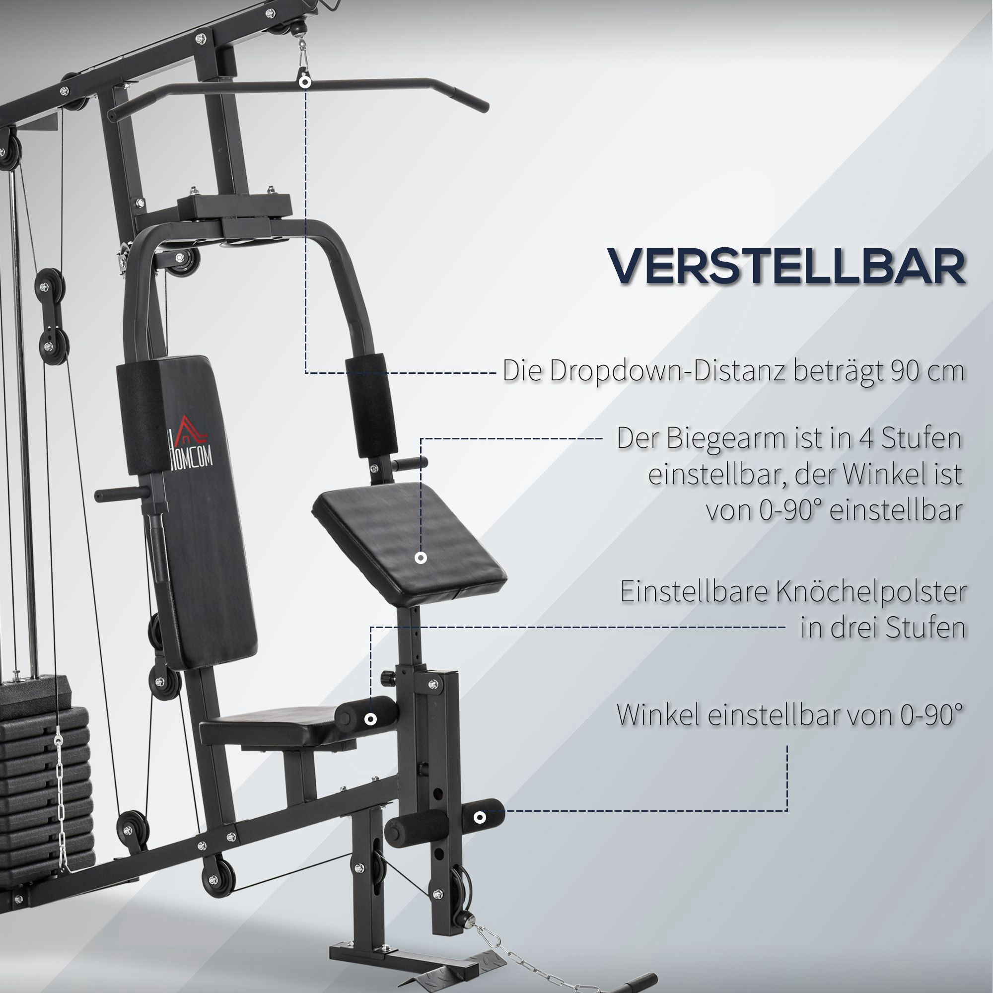 HOMCOM Kraftstation mit Rollenpolsterung schwarz 148L x 108B x 207H cm