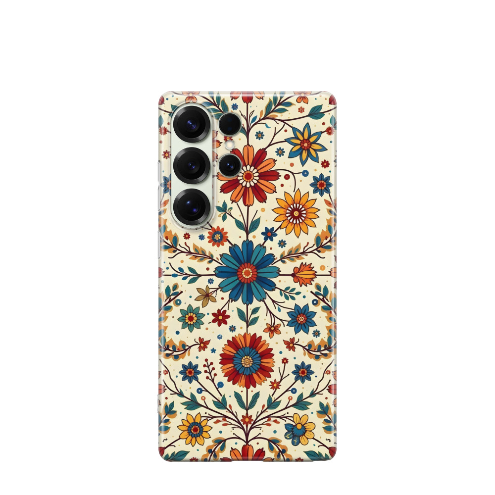 Samsung Galaxy S25 Ultra Gummi Hülle Majolika-Farbenfreude - Blau / Gelb / Rot