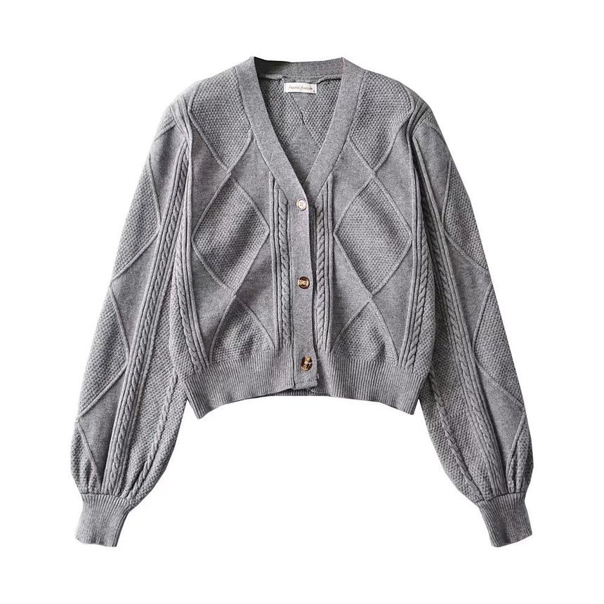 Osion - Argyle crop cardigan met lange mouwen en V-hals