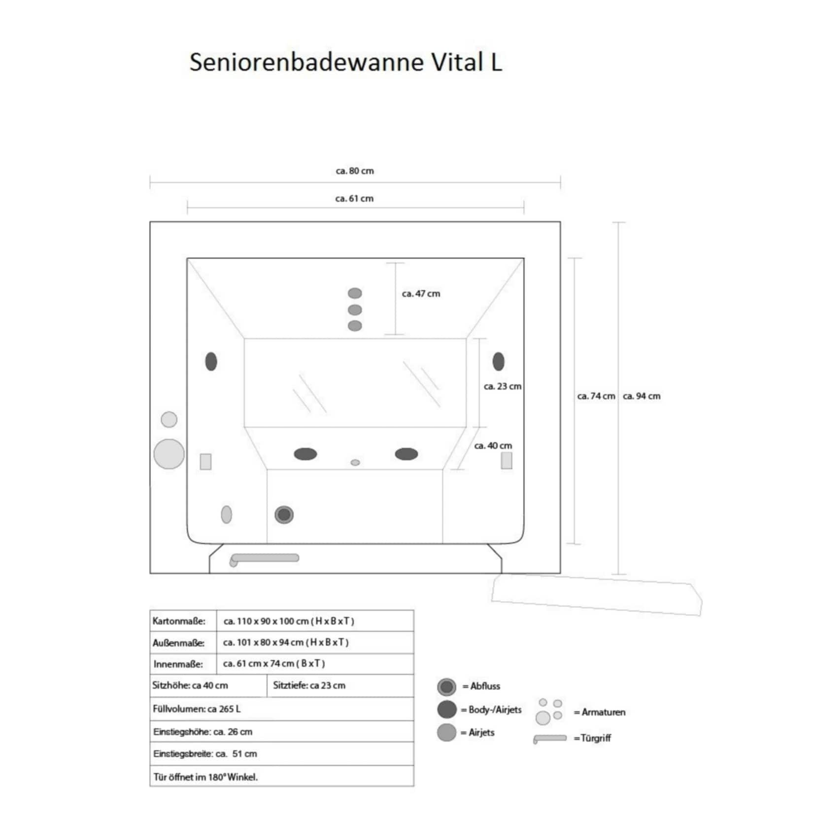 Home Deluxe Vital L Seniorenbadewanne, sitzend