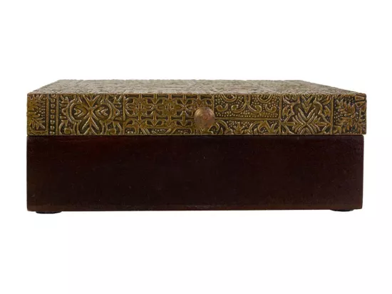 Coffret à bijoux en bois et métal marron 20x20x7,5h
