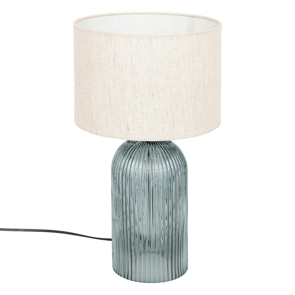 LAMPE CYLINDRE MATI VERRE BLEU H.42CM