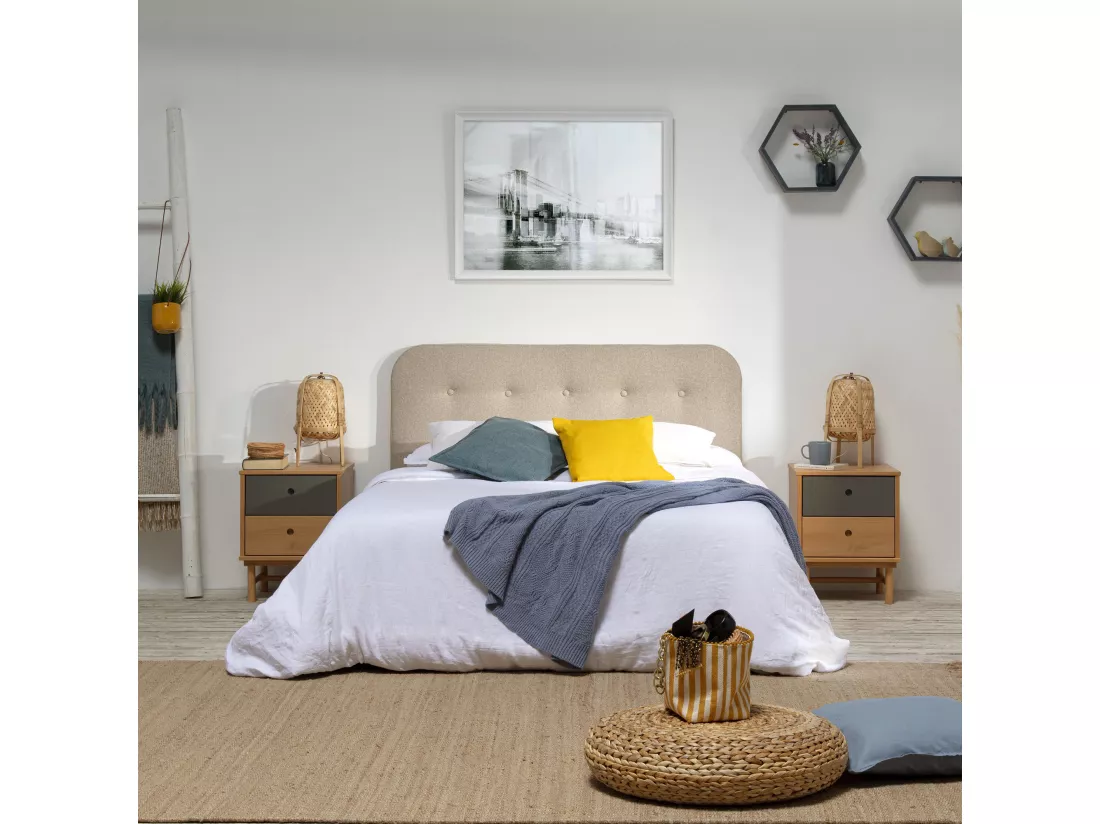 Tête de lit tapissée Saona 160x60 cm Couleur Beige, 8 cm d'épaisseur